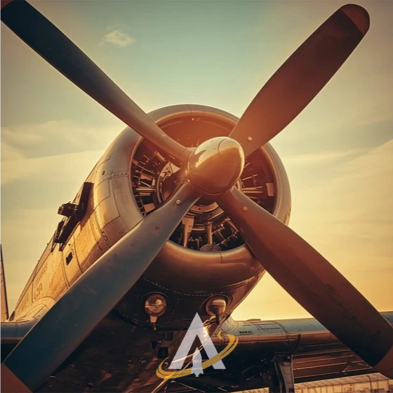 Hélice de avión antiguo al atardecer